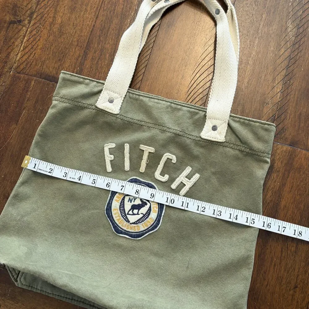 Abercrombie & Fitch Tote Bag Womens Medium Green Canvas Logo Patch Embroidered